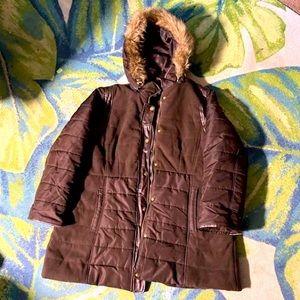 Brown Winter Coat w fur trim hood
